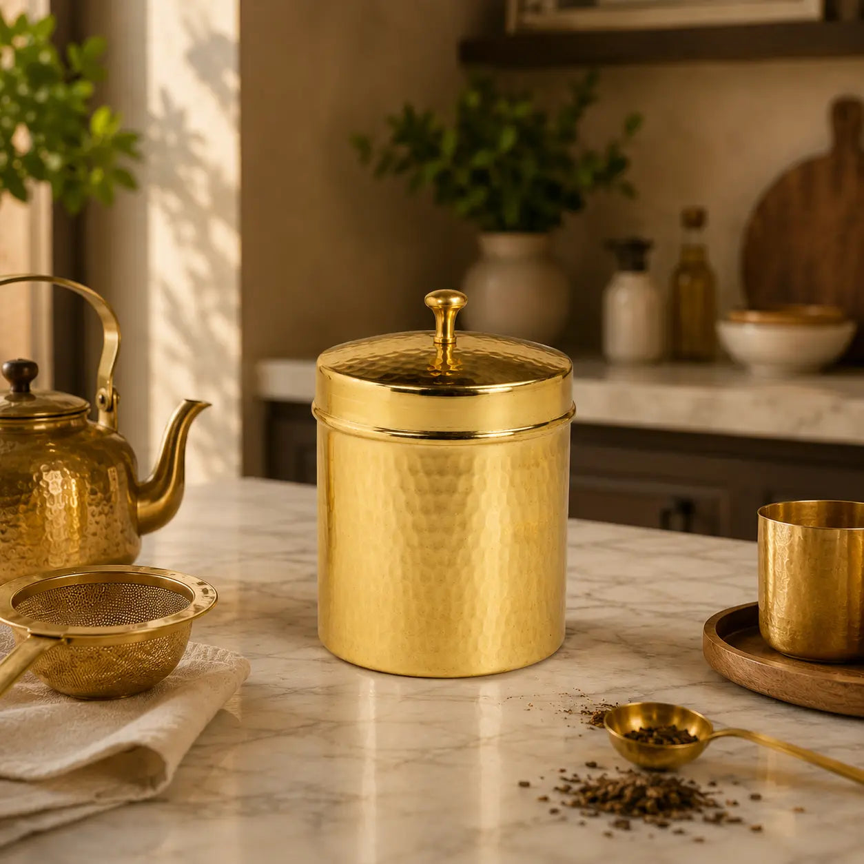 Peetalya Brass Tea & Sugar Box (Dabba)
