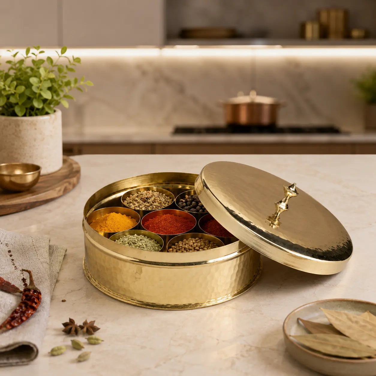 Peetalya Brass Masala Dani (Spice Box)