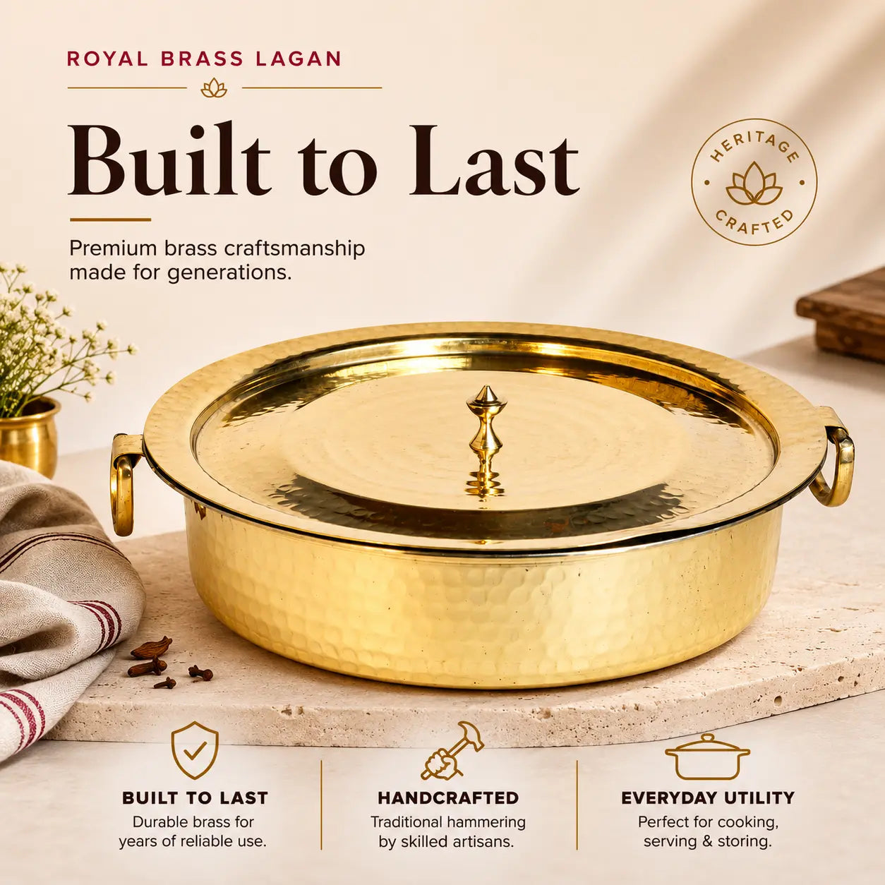 Peetalya Brass Flat Lagan (Shallow Vessel)